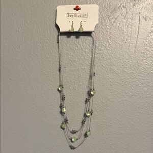 Bay Studio Silver Multi-Strand Necklace and Earrings with Pale Green Beads